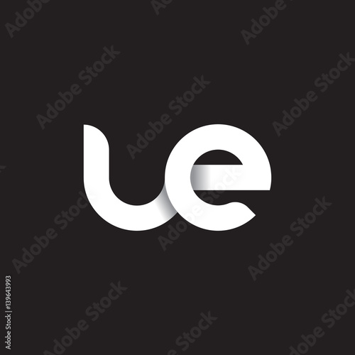 Initial lowercase letter ue, linked circle rounded logo with shadow gradient, white color on black background