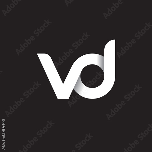 Initial lowercase letter vd, linked circle rounded logo with shadow gradient, white color on black background