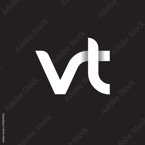 Initial lowercase letter vt, linked circle rounded logo with shadow gradient, white color on black background