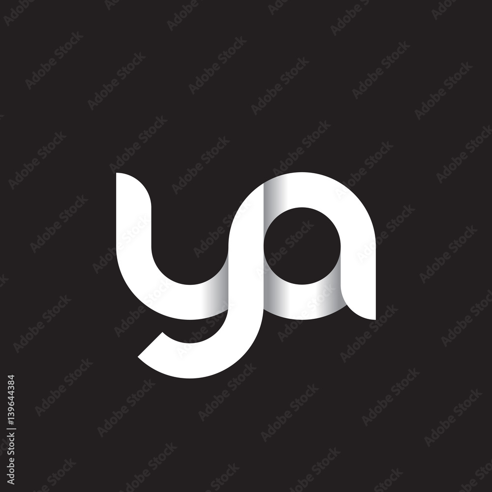 Initial lowercase letter ya, linked circle rounded logo with shadow gradient, white color on black background