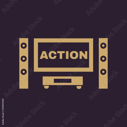 Action movie icon. TV and Home theater, cinema symbol. Flat design. Stock - Vector illustration