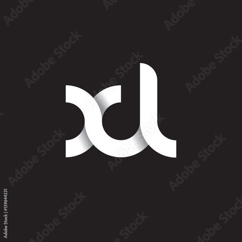 Initial lowercase letter xl, linked circle rounded logo with shadow gradient, white color on black background