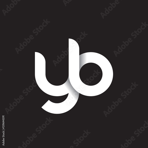 Initial lowercase letter yb, linked circle rounded logo with shadow gradient, white color on black background