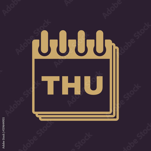 Thursday icon. Thu and calendar, data symbol. Flat design. Stock - Vector illustration