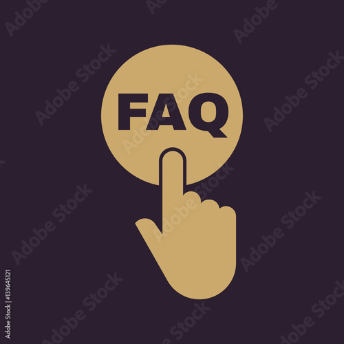 Hand pressing a button with the text FAQ icon. Support, assistance, maintenance symbol. Flat design. Stock - Vector illustration