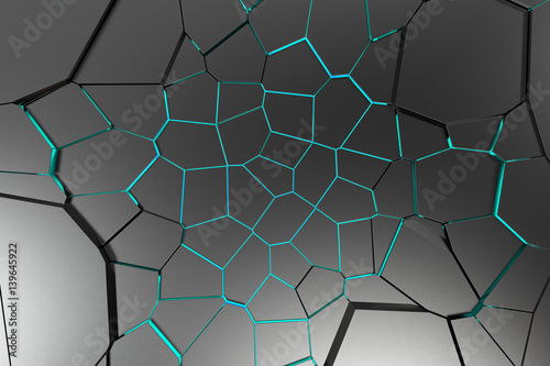 Black fractured surface with colored glowing lines