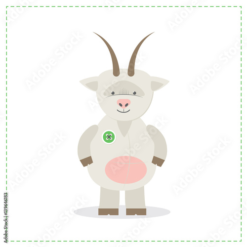 Plush toy goat, printed sewn toy. Vector illustration