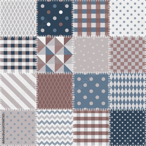 Quilting design background. Seamless patchwork pattern. Vector illustration.