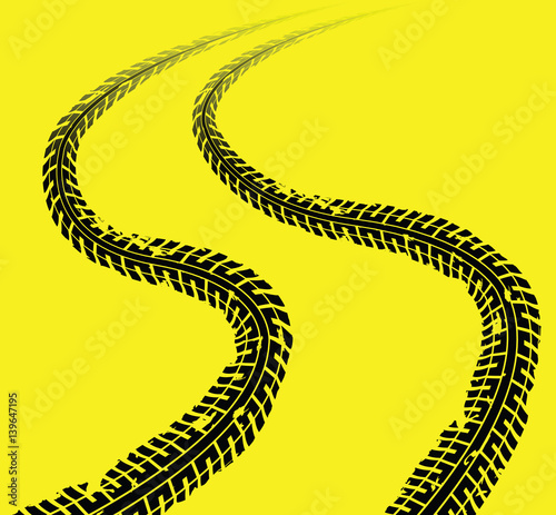 Tire tracks. Vector illustration on yellow background