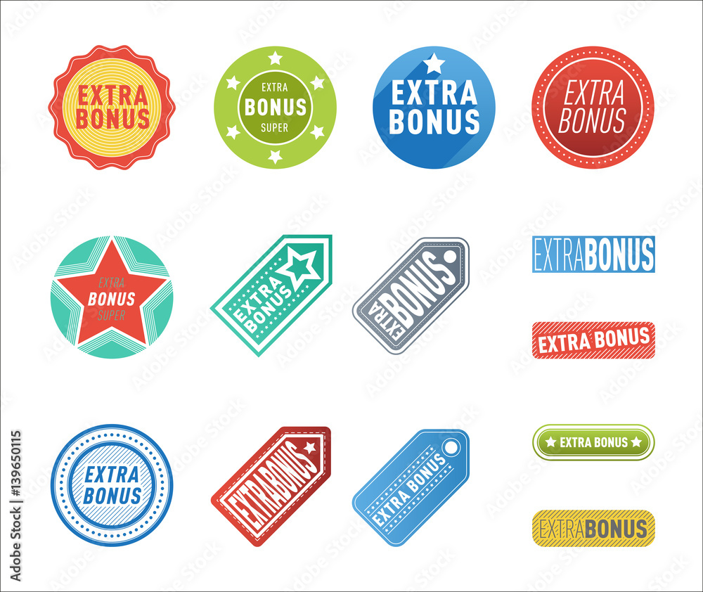 Obraz premium Super extra bonus banners text in color drawn labels, business shopping concept vector internet promotion shopping vector