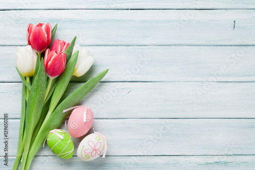 Easter eggs and tulips bouquet #139650781