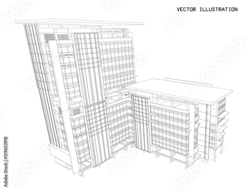 Perspective 3d Wireframe of building