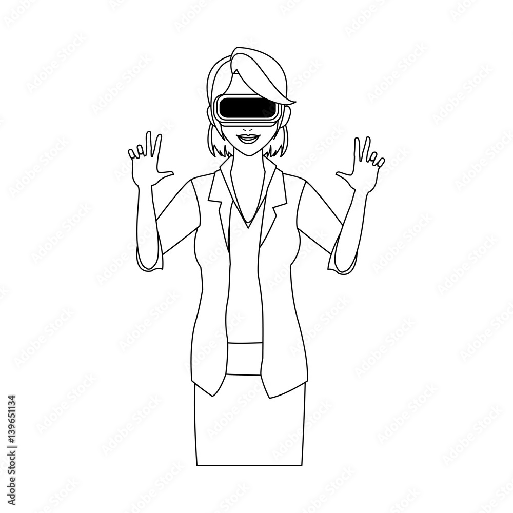 woman wearing virtual reality goggles icon image vector illustration design