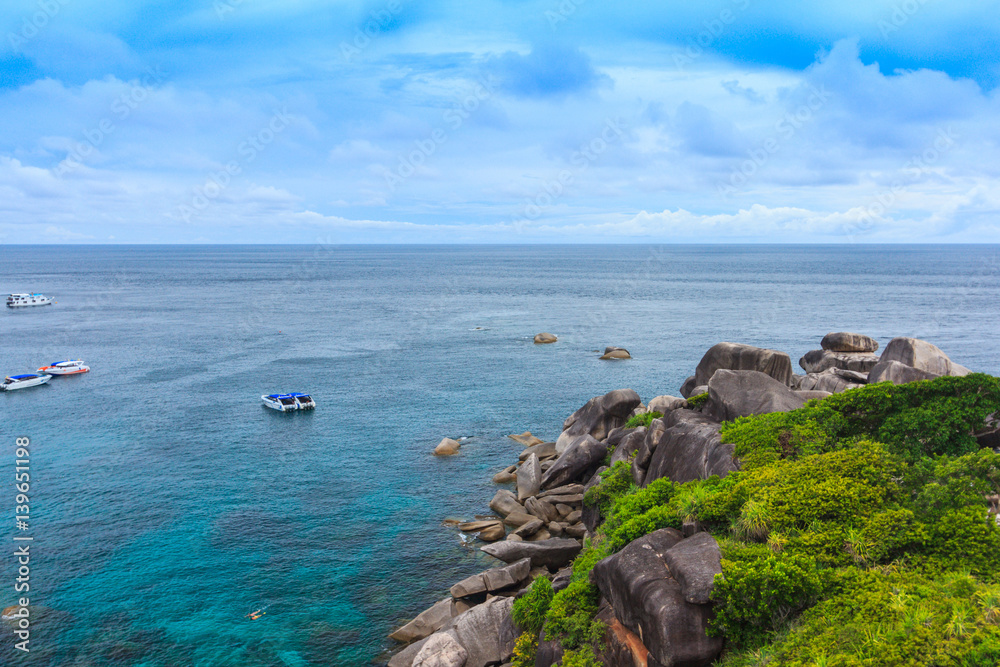 Beautiful tropical sea and blue sky of Similan island, Phang-nga, Thailand