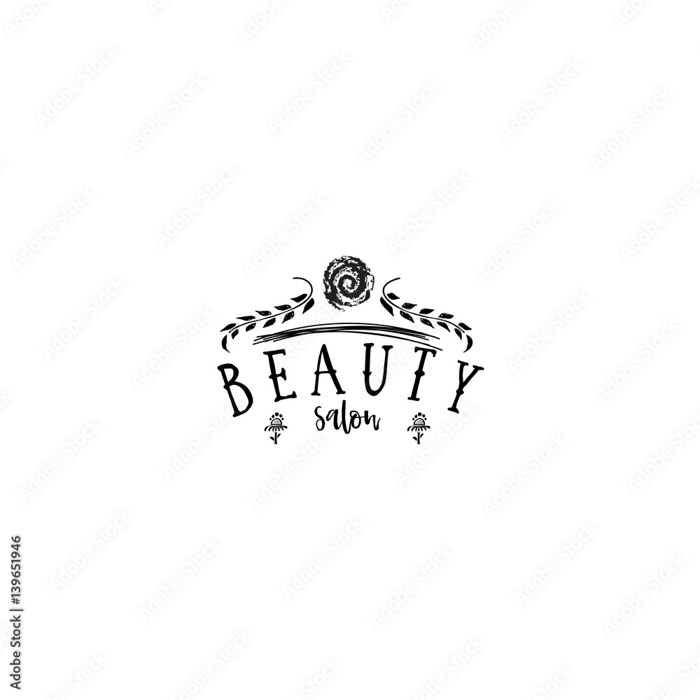 Badge for small businesses - Beauty Salon. Sticker, stamp, logo - for design, hands made. With the use of floral elements, calligraphy and lettering Badge for small businesses - Beauty Salon. Sticker, stamp, logo - for design, hands made. With the use of floral elements, calligraphy and lettering