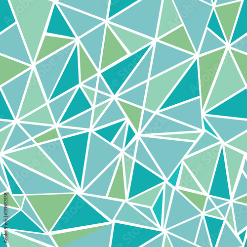 Vector Blue Green Geometric Mosaic Triangles Repeat Seamless Pattern Background. Can Be Used For Fabric, Wallpaper, Stationery, Packaging.