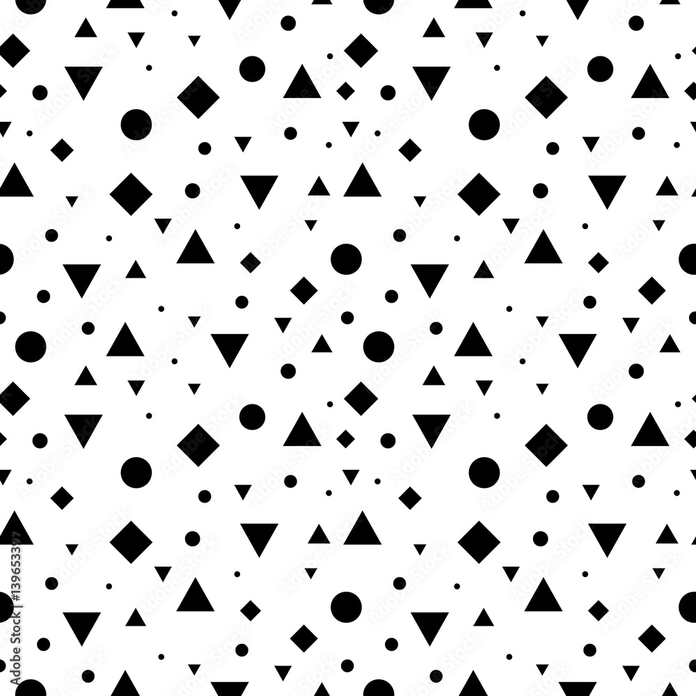Vector Black and White Vintage Geometric Shapes Seamless Repeat Pattern