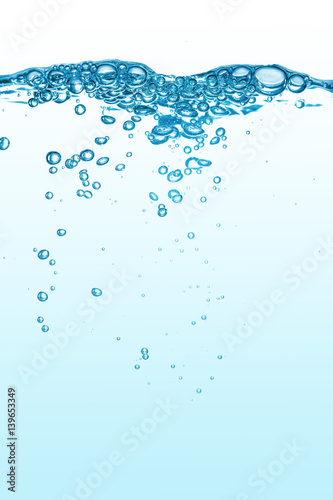 Clean blue water and air bubbles