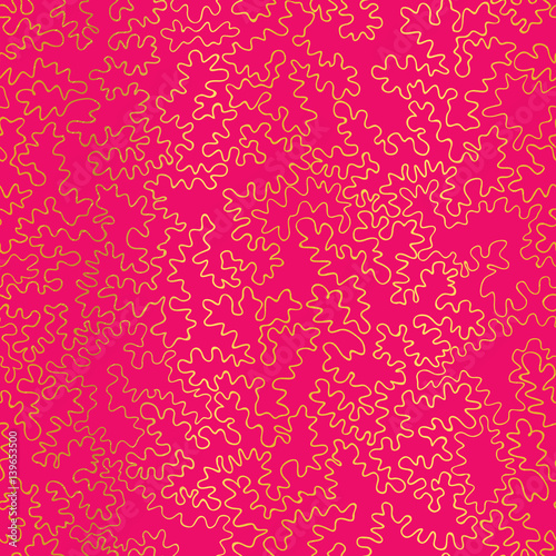 Vector Golden On Hot Pink Abstract Doodle Drawing Line Texture Seamless Patte...