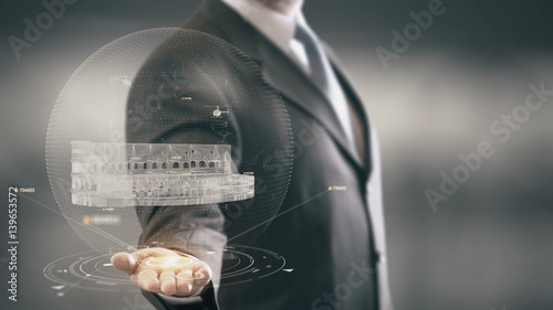 Photography Colosseum Rome Businessman Holding in Hand Landmark New technologies
