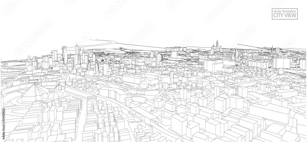 Cityscape Sketch, Vector Sketch. Architecture - Illustration