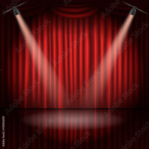 Stage curtains with spot light vector illustration