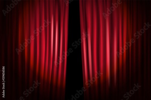 Opening stage curtains vector illustration. Standup show template