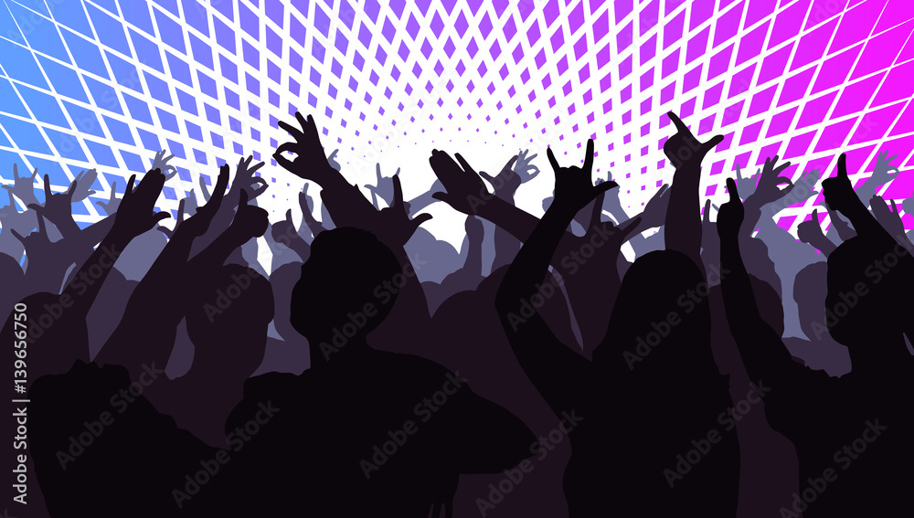 Silhouettes of dancing people in front of bright stage lights Silhouettes of dancing people in front of bright stage lights