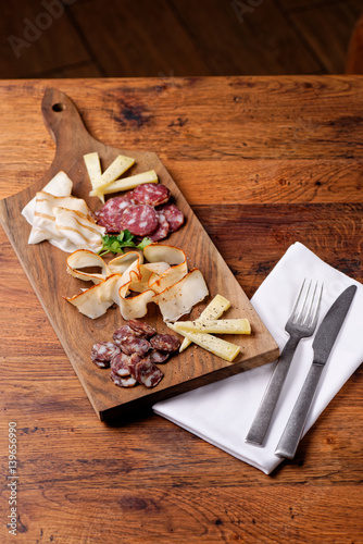 Cheese and cured meat charcuterie selection salami