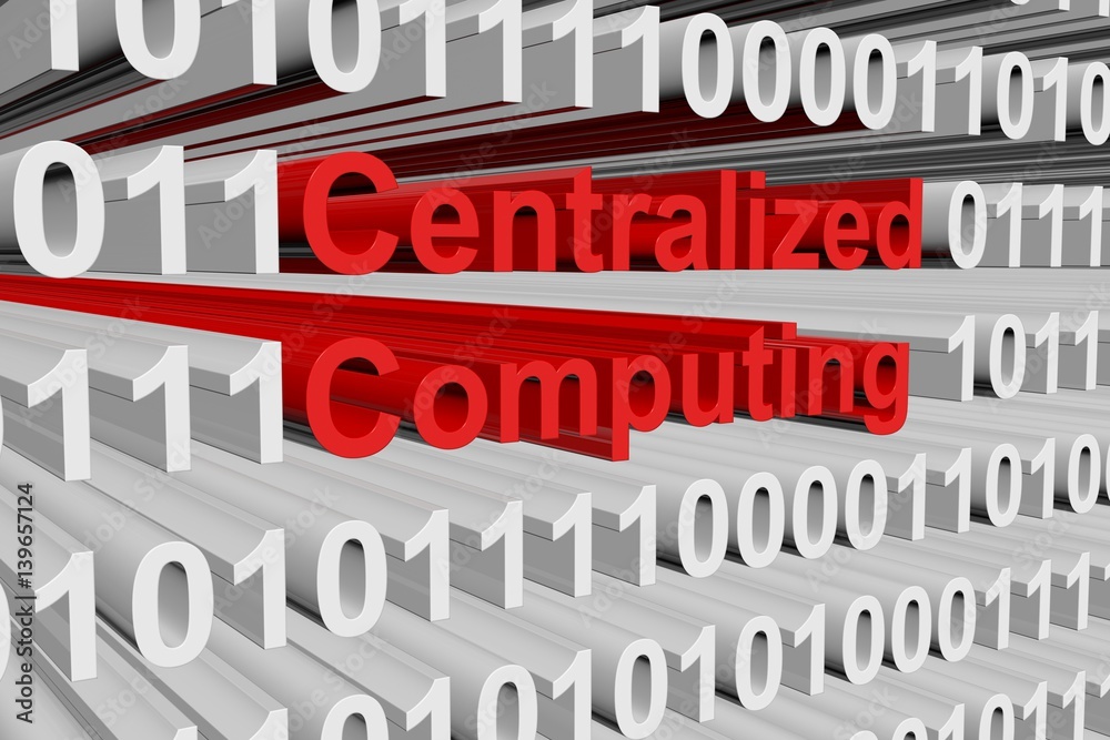 centralized computing in the form of binary code, 3D illustration