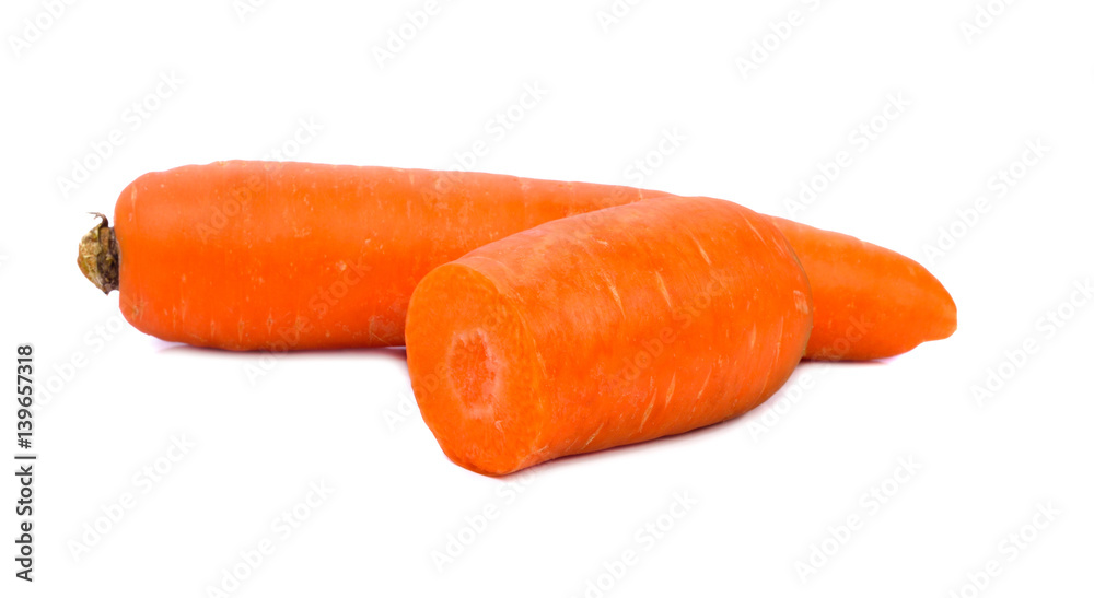 Carrot isolated with white background, sliced in half Carrot isolated with white background, sliced in half