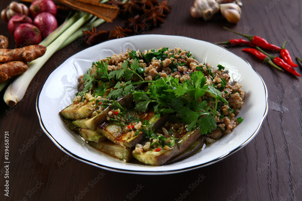 Fried eggplant with minced beef Fried eggplant with minced beef
