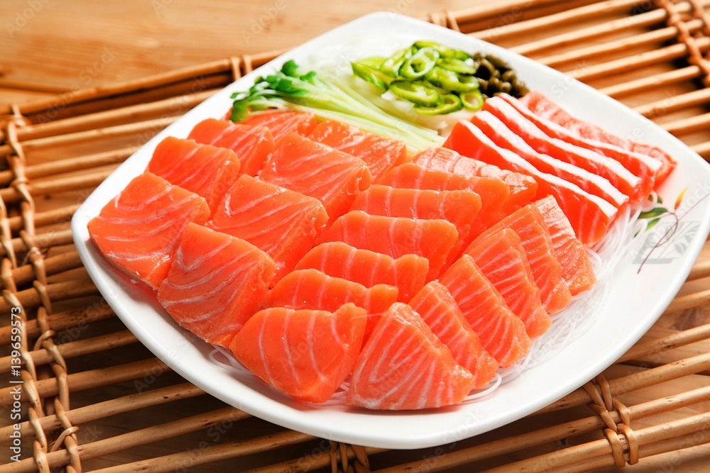 sliced raw salmon