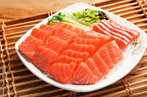 sliced raw salmon