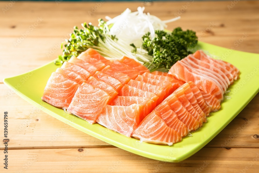 sliced raw salmon