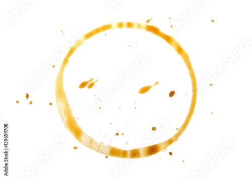 Coffee cup stain isolated on white background