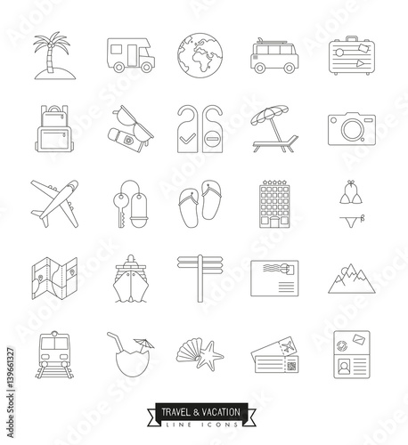 Travel and vacation line icons vector set