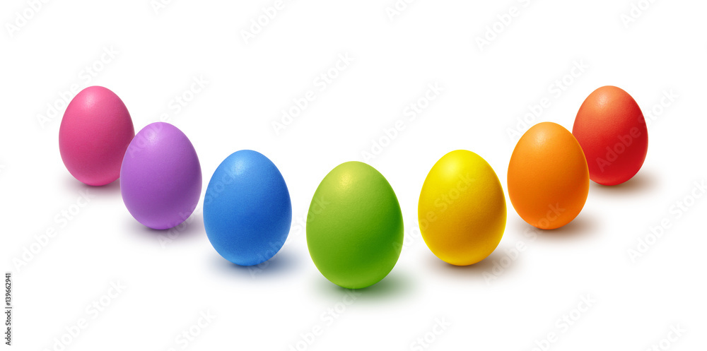Rainbow colored Easter eggs isolated on white Rainbow colored Easter eggs isolated on white
