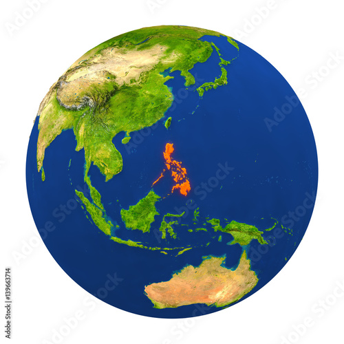 Philippines highlighted on Earth