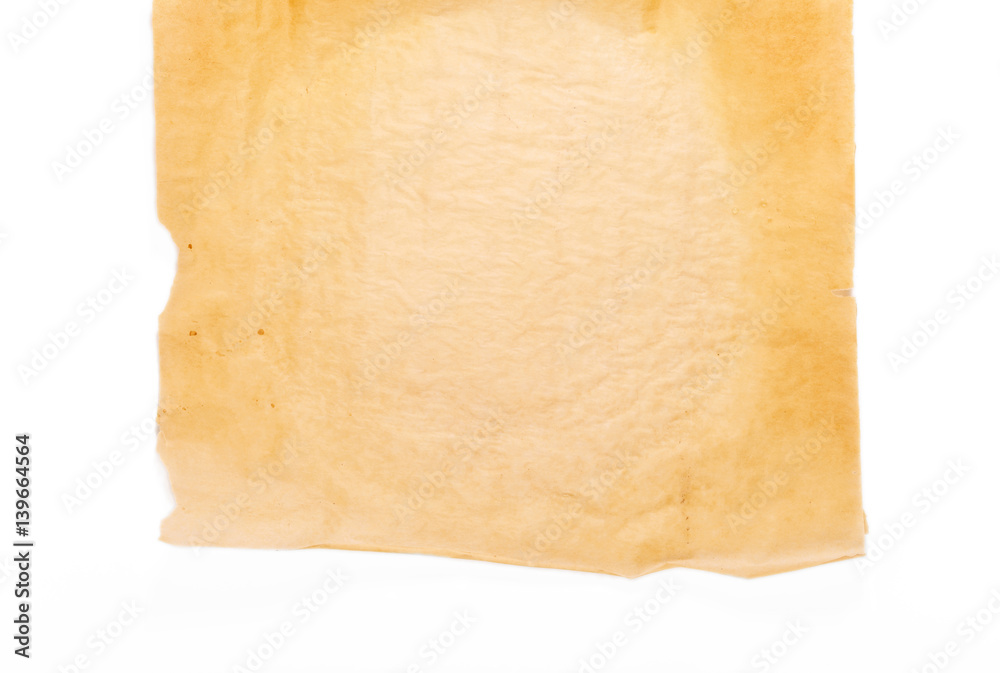 Sheet of parchment paper on a white background