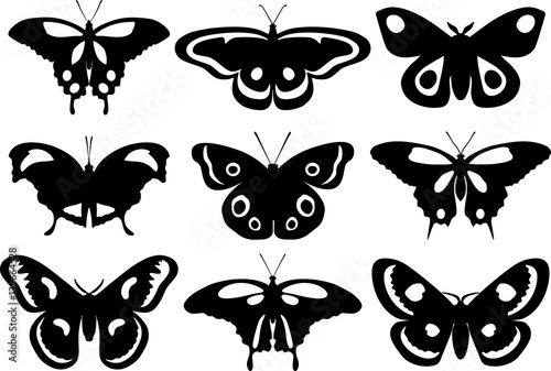 Set of silhouettes butterflies isolated on white background. Vector illustration. © alevanda