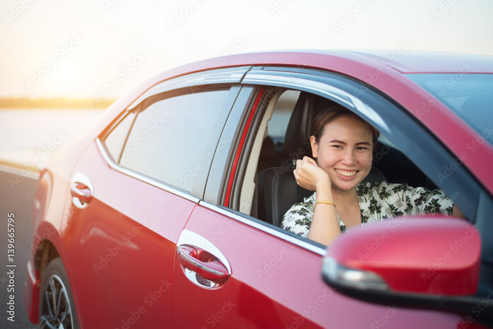 woman smile in car