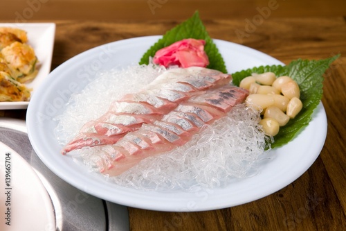 sliced raw Yellowtail fish 