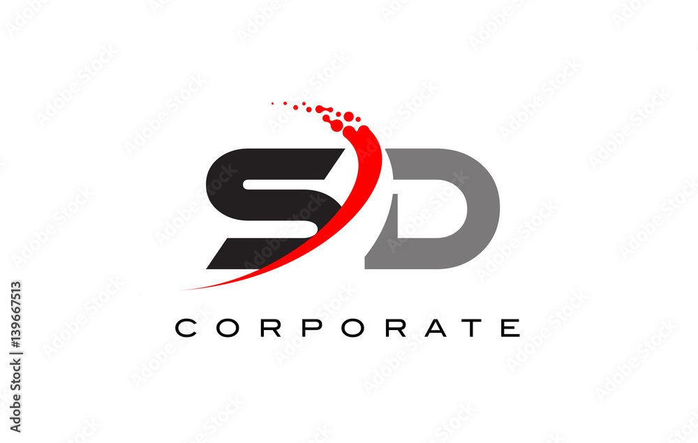 SD Modern Letter Logo Design with Swoosh
