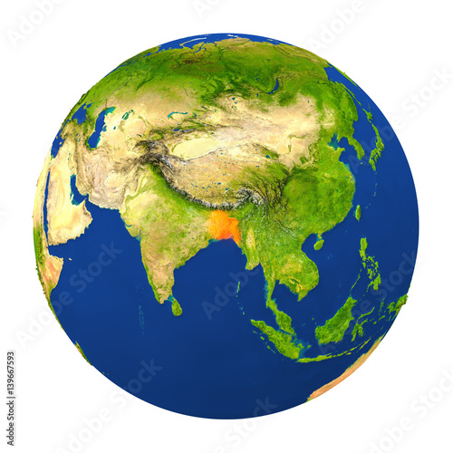 Bangladesh highlighted on Earth