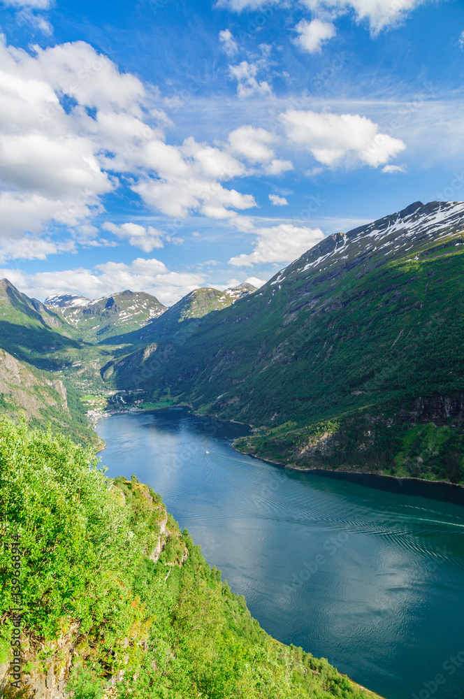 Geirangerfjord and town Geiranger by summer, Norway