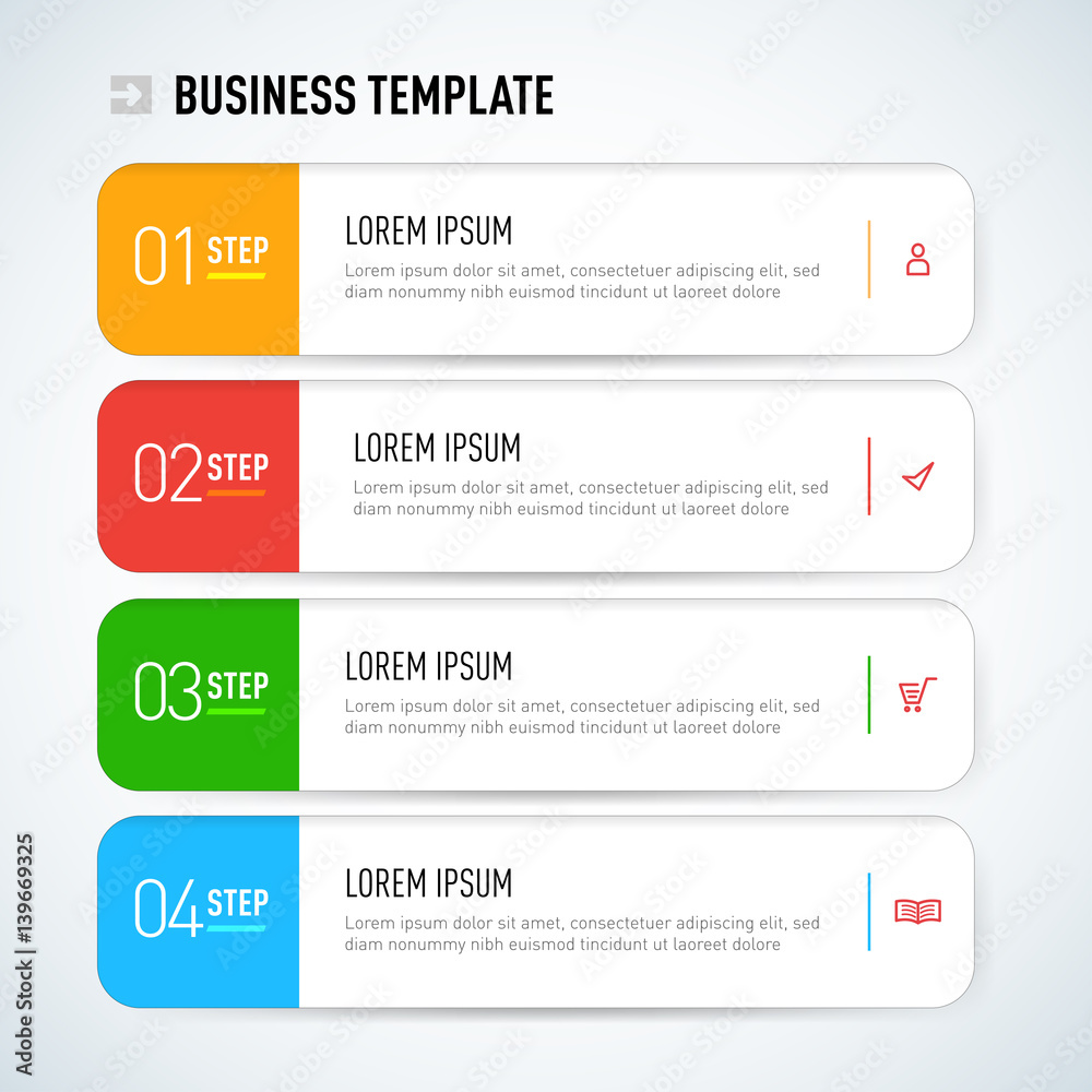 Modern infographics options template with paper sheets, icons for 4 options. Vector. Can be used for web design and workflow layout