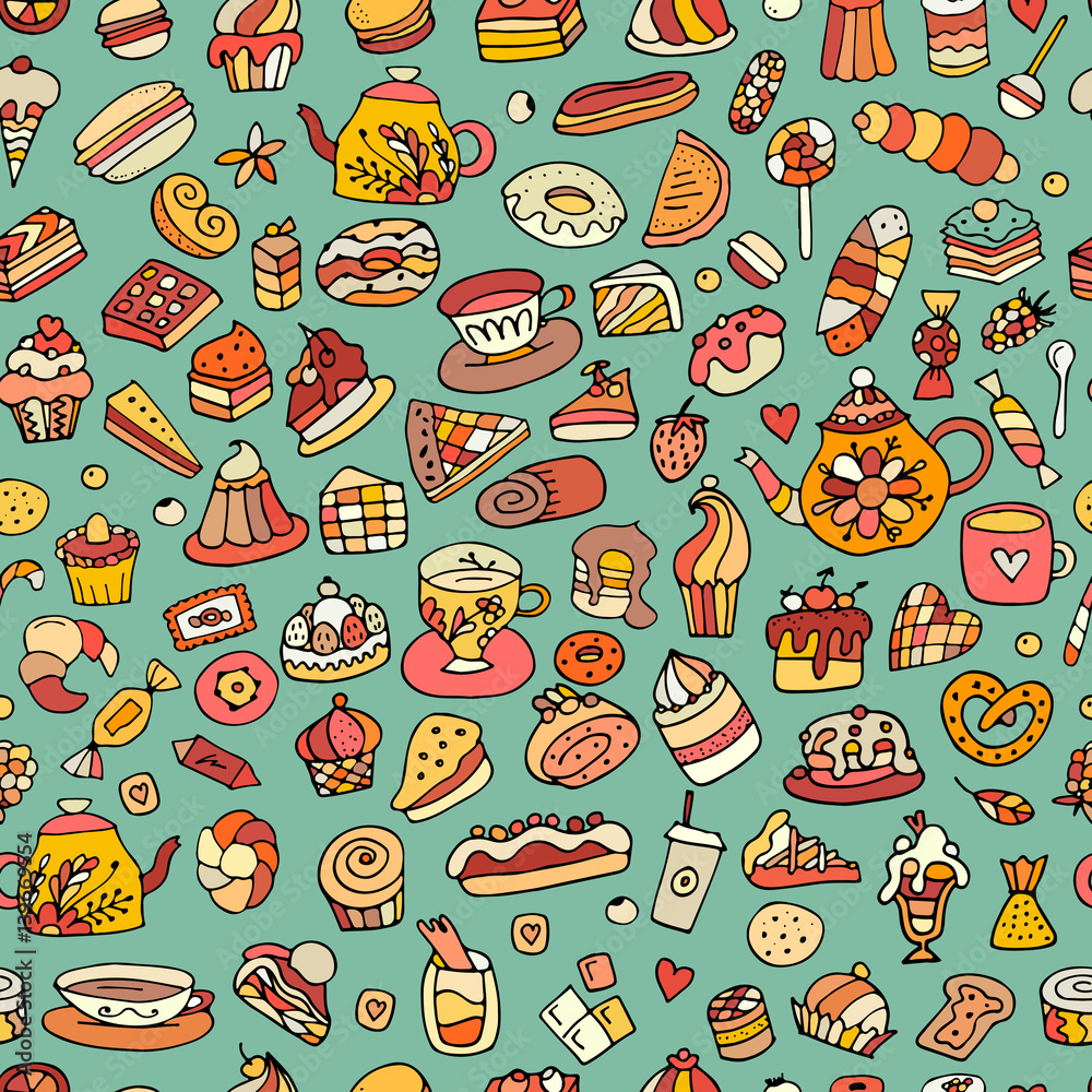 Cakes and sweets, seamless pattern for your design