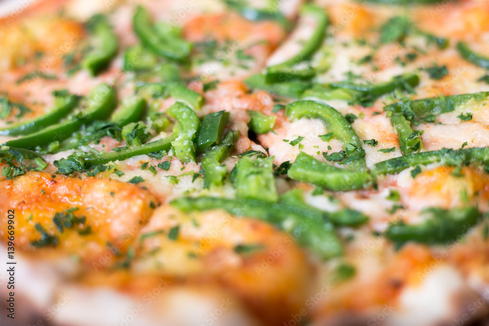 Italian pizza with green pepper in paper box tasty macro picture useful for background Italian pizza with green pepper in paper box tasty macro picture useful for background