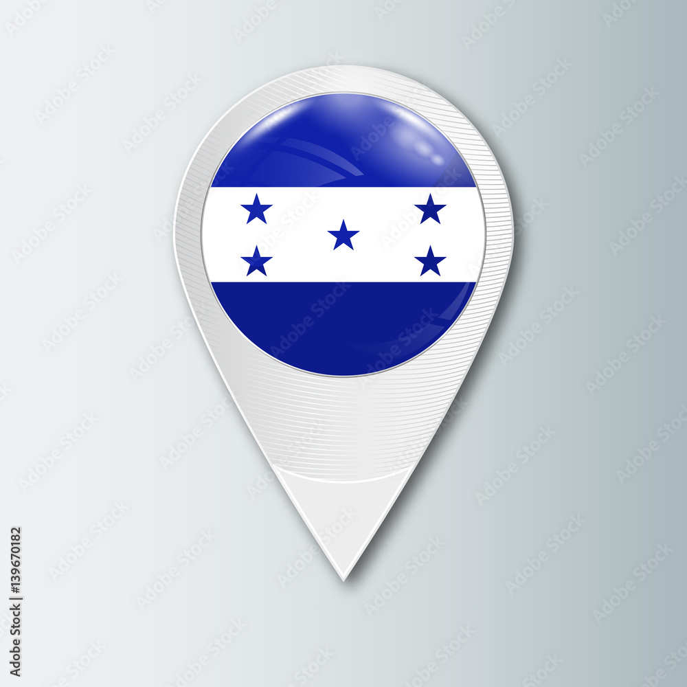 Pointer with the national flag of Honduras in the ball with reflection. Tag to indicate the location. Realistic vector illustration. Pointer with the national flag of Honduras in the ball with reflection. Tag to indicate the location. Realistic vector illustration.